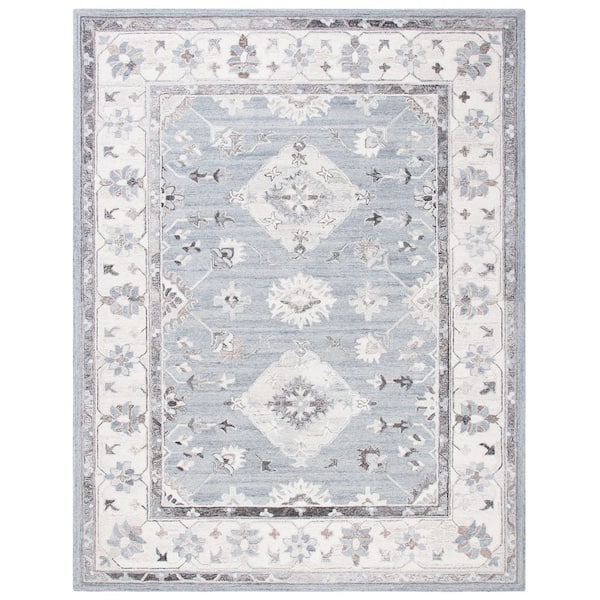 Suzani 9 ft. x 12 ft. Gray/Ivory Oriental Area Rug