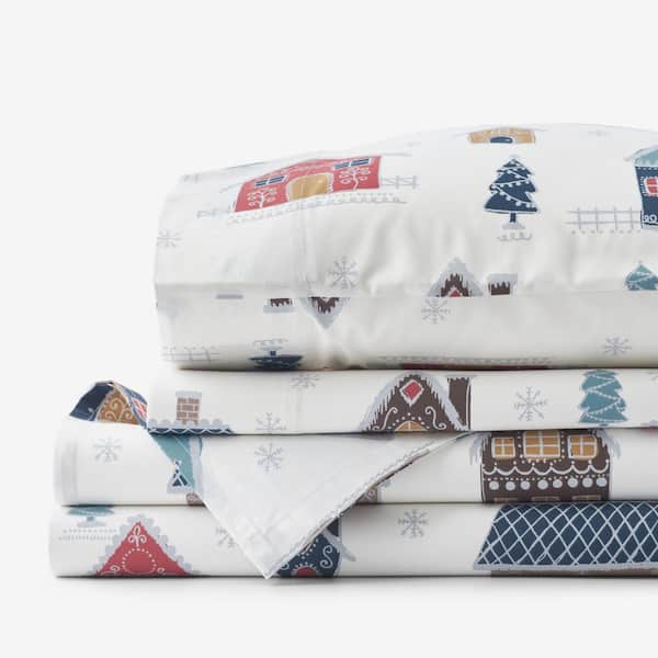 Company Cotton Gingerbread Houses White Multi Cotton Percale Full Sheet Set