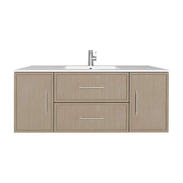 Cutler Kitchen and Bath Cassidy 48 in. W x 18 in. D x 20 in. H Single Sink Wall Mounted Bath Vanity in Flavie with Cultured Marble Top in White