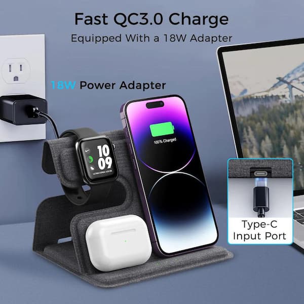 Alpha Digital 3-in-1 17 Air Leather 18w Wireless Charger