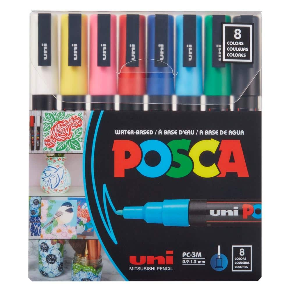 POSCA PC-3M Fine Bullet Paint Marker Set (8-Colors) 087658 - The Home Depot