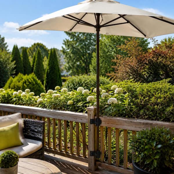 deck mount patio umbrella ZZM Holder for Railing, Adjustable Deck Umbrella Outdoor, Attachable to Railing Mounting Brackets Secure your Midtown cantilever umbrella with The Wood Deck Base Plate Camlock Deck Mounted Stem for