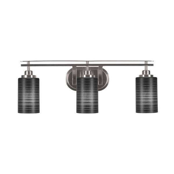 Unbranded Monroe 25.75 in. 3-Light Brushed Nickel Vanity Light 4 in. Black Matrix Glass Shade No Bulbs Included