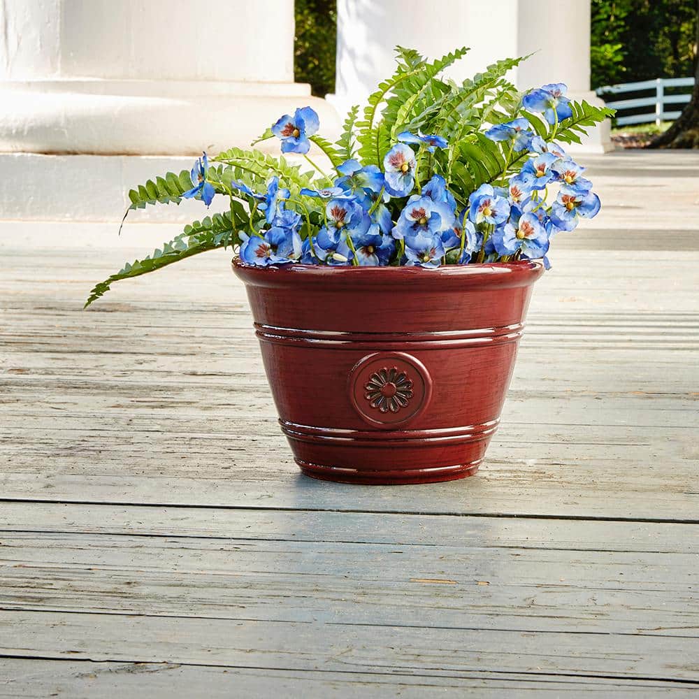 Oxblood Resin 15.25" Modesto Planter for Indoor & Outdoor