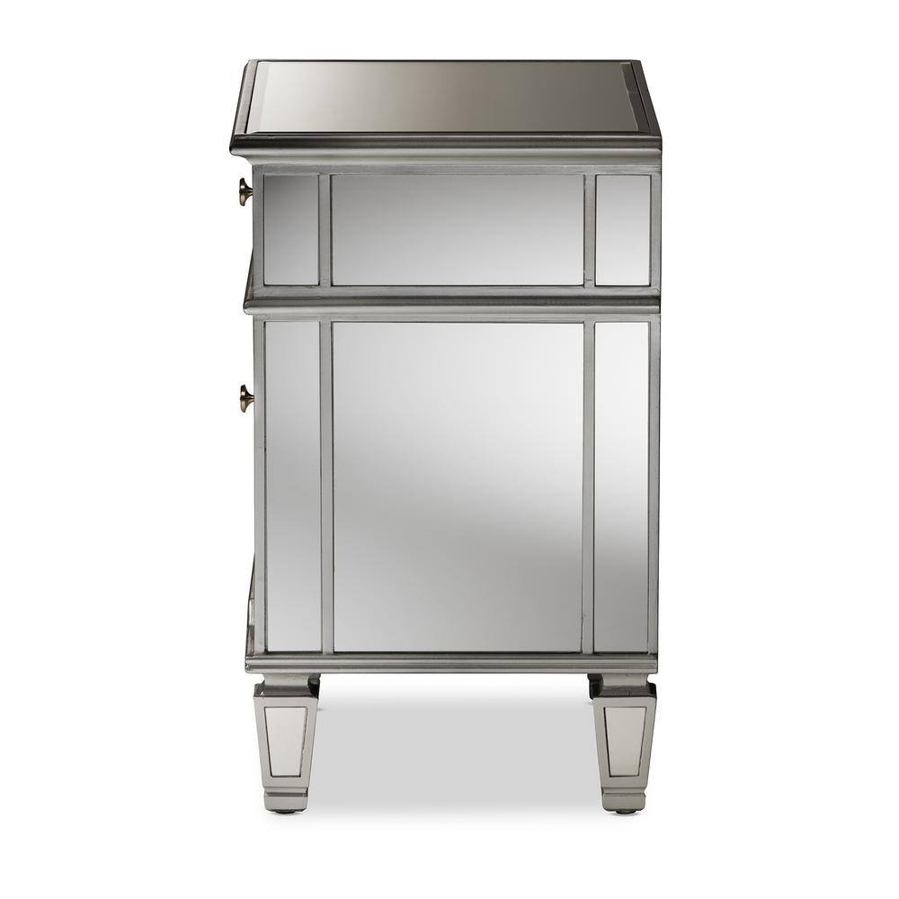 Sussie Hollywood Glam Mirrored 2-Drawer Nightstand with Bronze Hardware