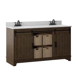 60 in.W x 22 in. D x 37.88 in. H Double Sink Bath Vanity in Saw Cut Espresso with White Marble Top and Sliding Barn Door
