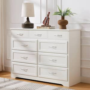 White Bedroom Wood Chest of Drawers with Antique Handles (47.56 in. W x 15.75 in. D x 34.45 in. H)