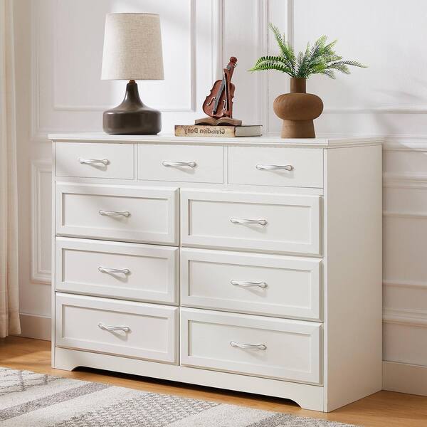 Polibi White Bedroom Wood Chest of Drawers with Antique Handles (47.56 in. W x 15.75 in. D x 34.45 in. H)