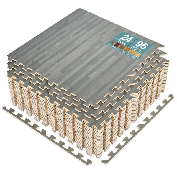 Wood Grain Floor Tiles 24 in. x 24 in. Gray Interlocking Square EVA Foam Mats, Carpet Tile 96 sq. ft.