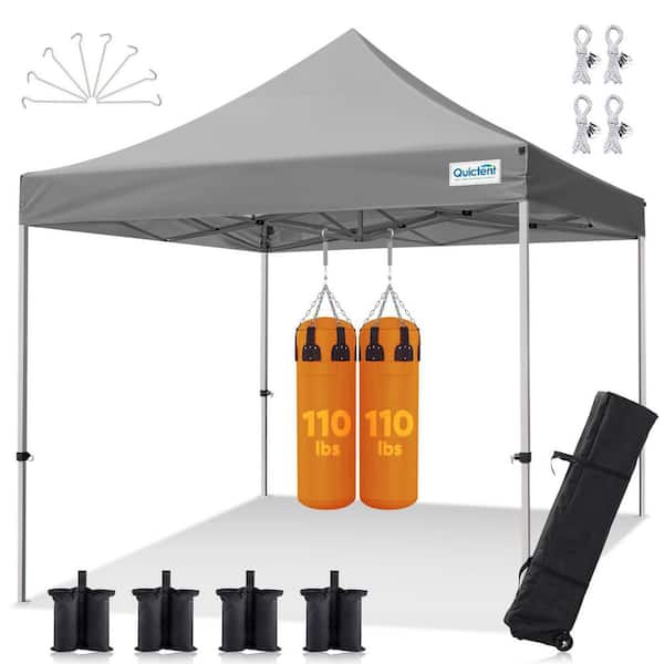 10 ft. x 10 ft. Heavy Duty Pop Up Canopy Tent, Instant Shelter with Wheeled Bag for Outdoor-Gray without Sidewall