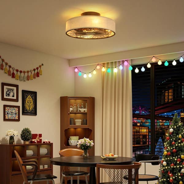 TOZING 19.6 in. Indoor Bronze Low Profile Fabric Farmhouse Caged Enclosed Flush Mount Ceiling Fan with Light Kit and Remote