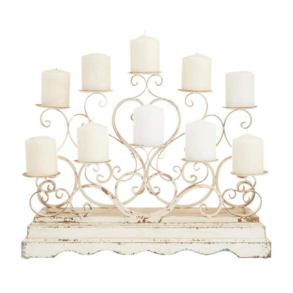 Vintage Iron Candelabra Desktop Candle Holder Candlestick Xmas Decor White 
