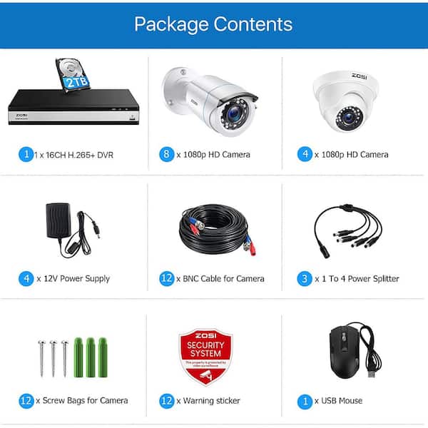 ZOSI 16-Channel 5MP-Lite 2TB DVR Security System with 4 1080p Dome