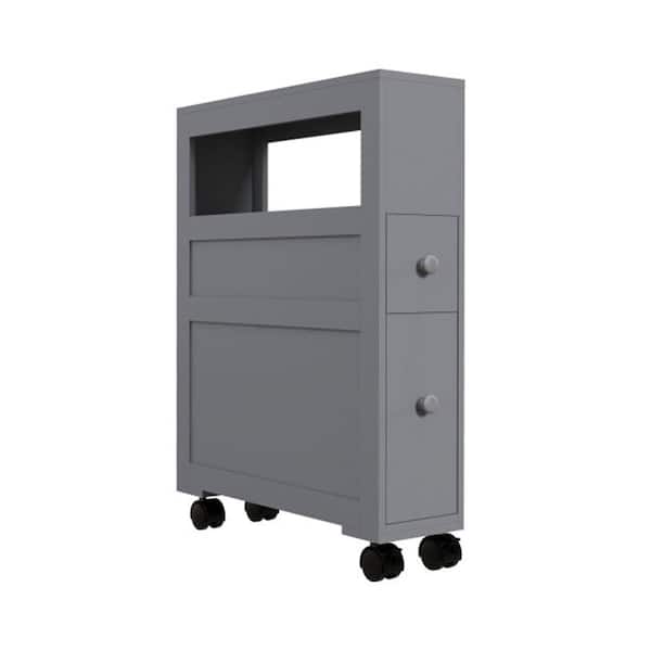 6.25 in. W x 28.25 in. H x 20.5 in. D MDF Wood Rectangular Rolling Bathroom Shelf Side Storage Cabinet in Gray