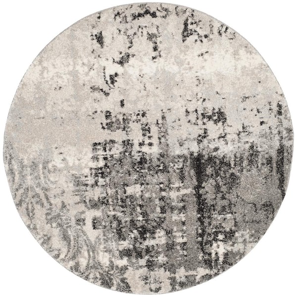 SAFAVIEH Retro Light Gray/Gray 4 ft. x 4 ft. Round Floral Area Rug
