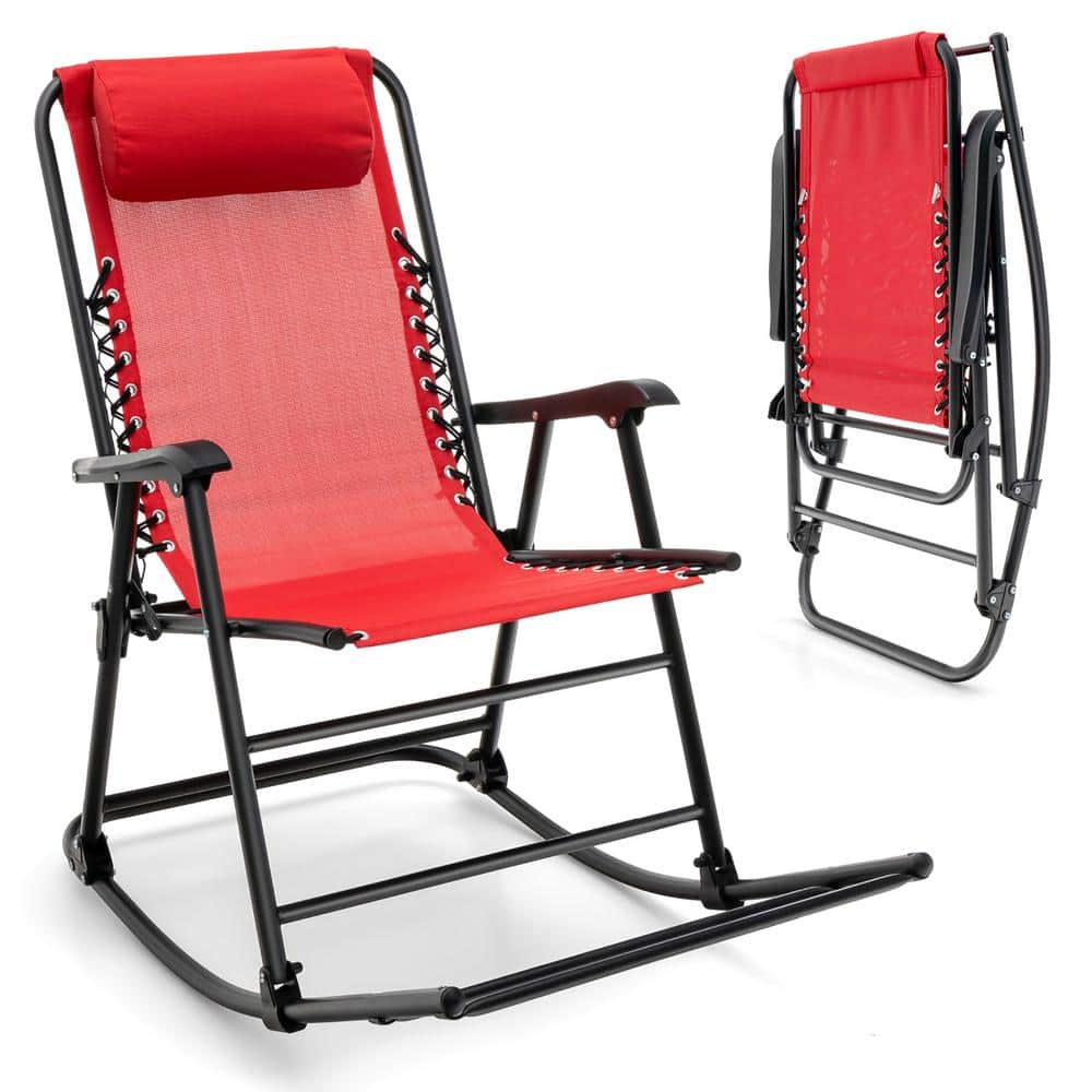 Costway Metal Camping Outdoor Rocking Chair Folding Rocker Footrest  Lightweight Outdoor Red KYD7-10N04-ARE - The Home Depot