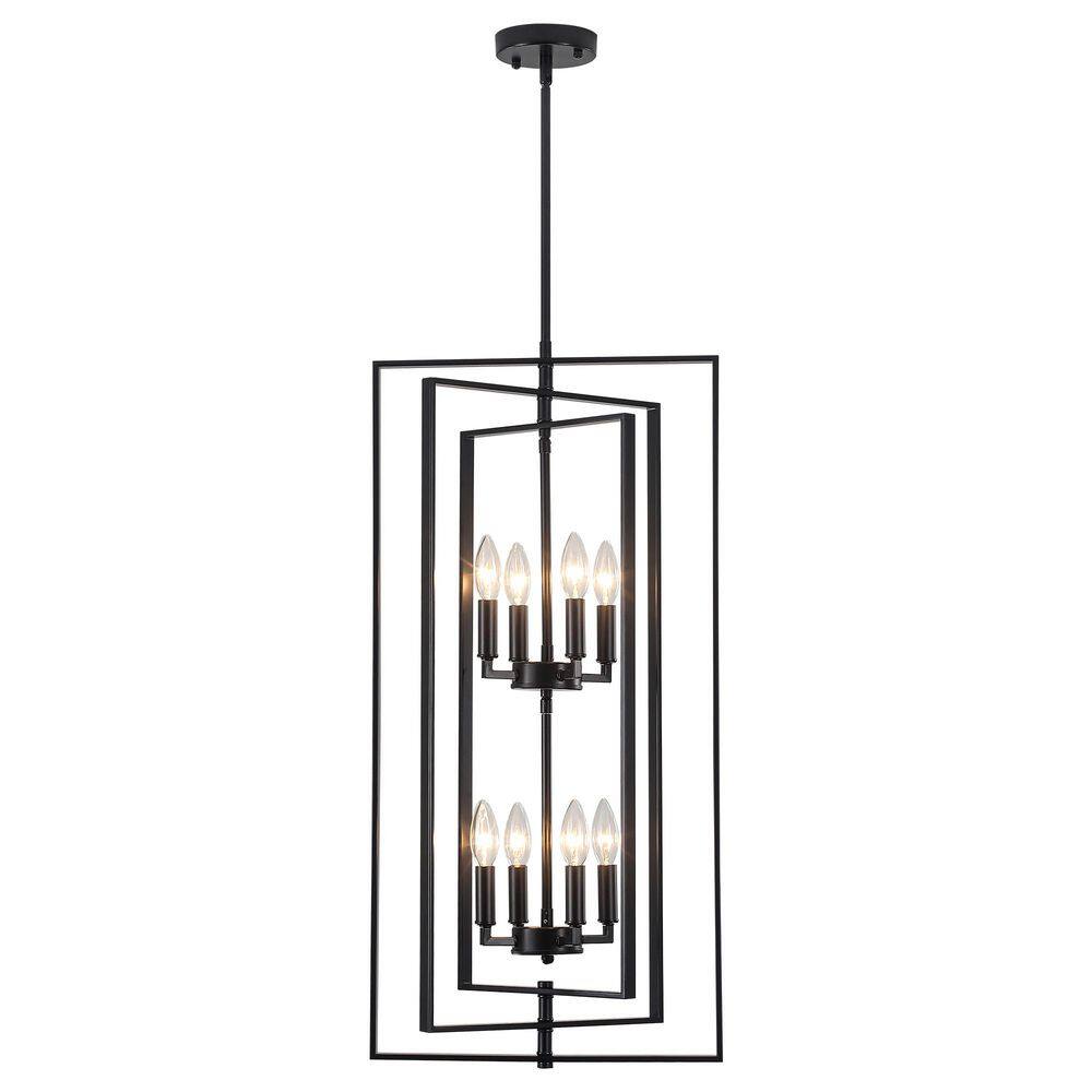 40-Watt 8 Light Black Modern Geometric Chandelier High Ceiling 3-Tier Rotatable Rectangular Iron Frame Pendant Light price history on PriceWatchPro