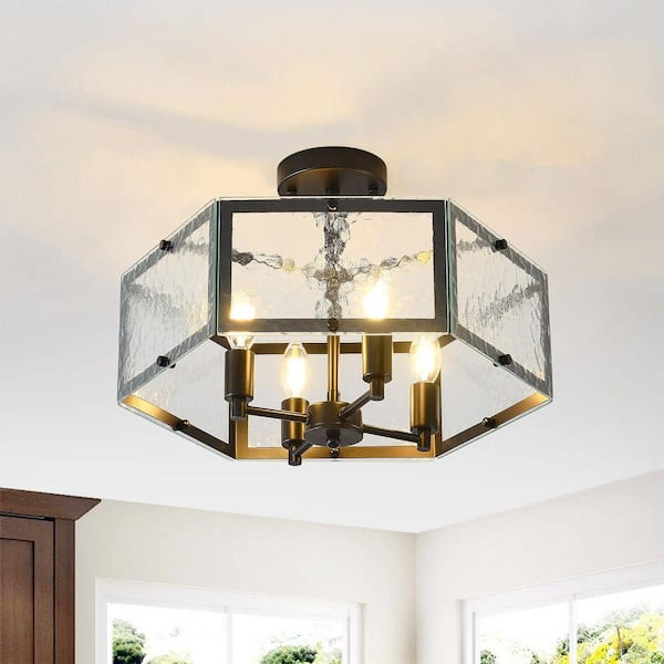 PAKOKULA Modern 17.72 in. 6-Light Black Glam Semi-Flush