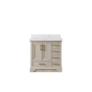 Charlotte 36 in. Left Offset Sink Freestanding Fine Grain Bath Vanity with Calacatta Laza Qt. Top Unassembled