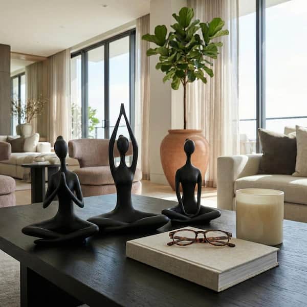 Black 8.5 in. X 10 in. Resin Yoga Ladies Figurine (Set of 3)