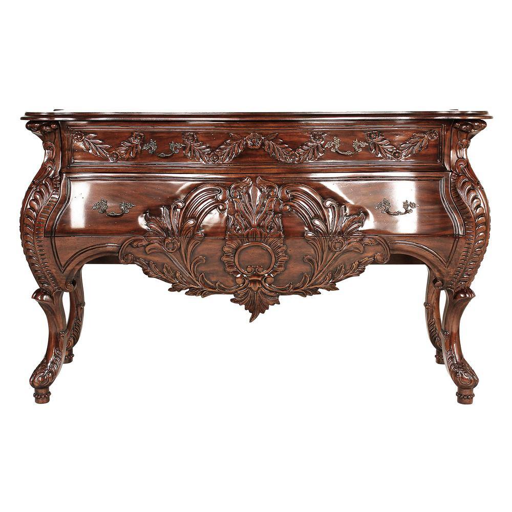 Hand-Carved Mahogany Bombe Console with Storage Drawers