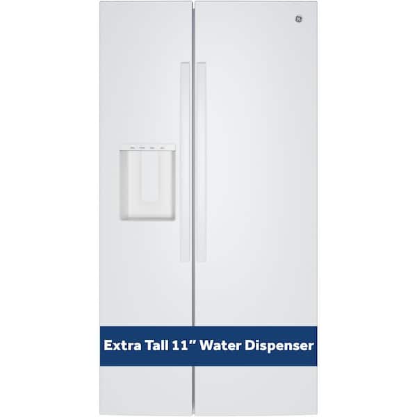 36 in. 27.9 cu. ft. Side-By-Side Refrigerator in White w/ Extra Tall Dispenser, In-Door Icemaker, and Adjustable Shelves