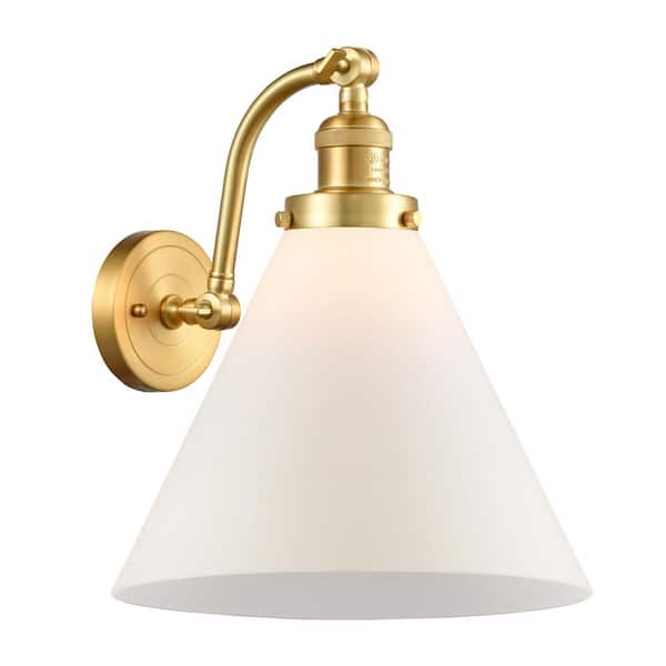 Innovations Cone 1-Light Matte White, Satin Gold Wall Sconce with White Glass Shade