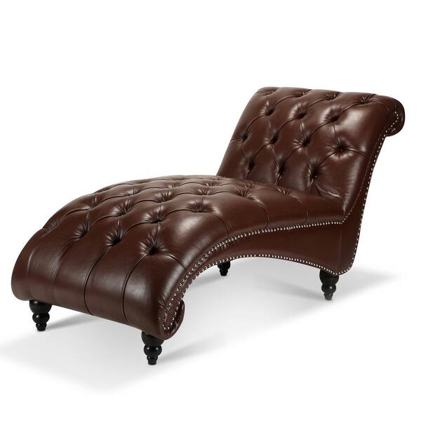 Harper & Bright Designs Dark Brown Faux Leather Tufted Armless Chaise