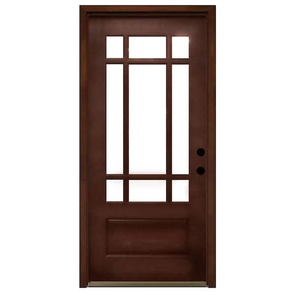 Steves & Sons 32 in. x 80 in. Craftsman 9 Lite Stained Mahogany Wood Prehung Front Door