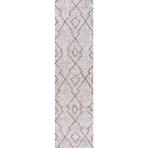 Carwa Tribal Diamond Trellis Beige/Brown 2 ft. x 10 ft. Indoor/Outdoor Runner Rug