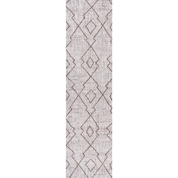 Carwa Tribal Diamond Trellis Beige/Brown 2 ft. x 10 ft. Indoor/Outdoor Runner Rug