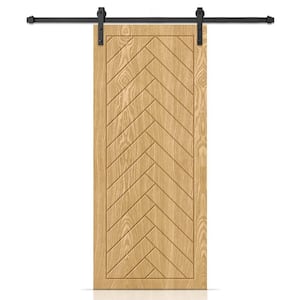 42 in. x 84 in. Hollow Core Weather Oak Stained Oak Veneer Composite Interior Sliding Barn-Door with Hardware Kit