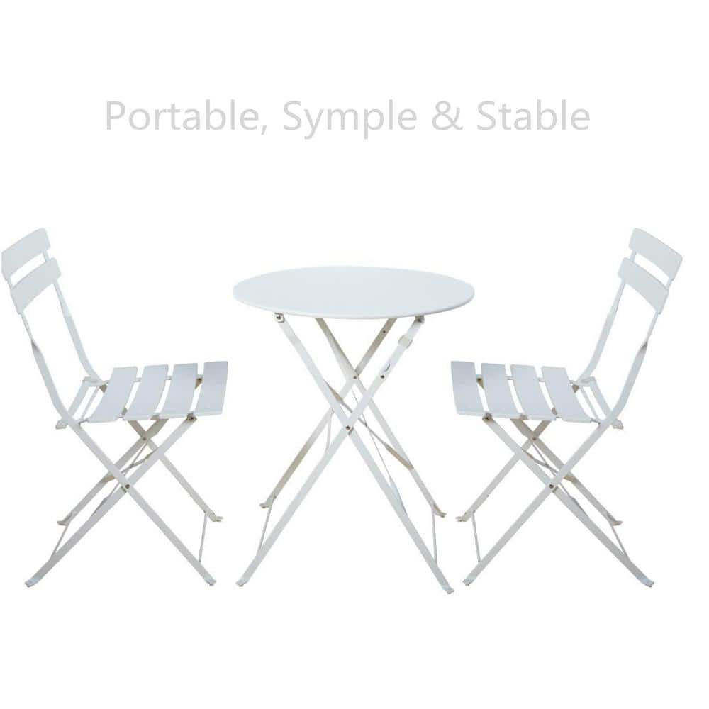 3-Piece 23.6 in. Metal Outdoor Bistro Set, White