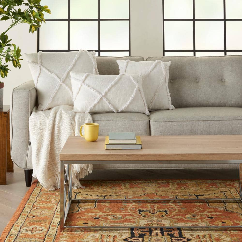 White Rectangular Embroidered Cotton Throw Pillow 14" x 24"