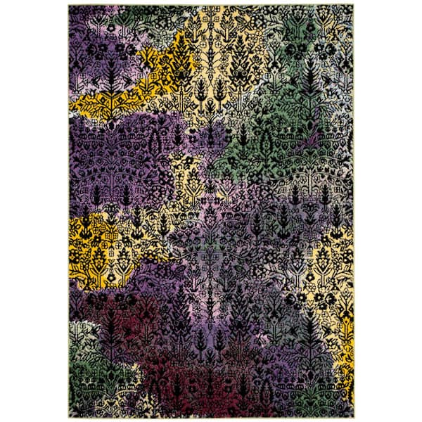 Watercolor 3 ft. x 5 ft. Light Yellow/Green Abstract Ornate Area Rug