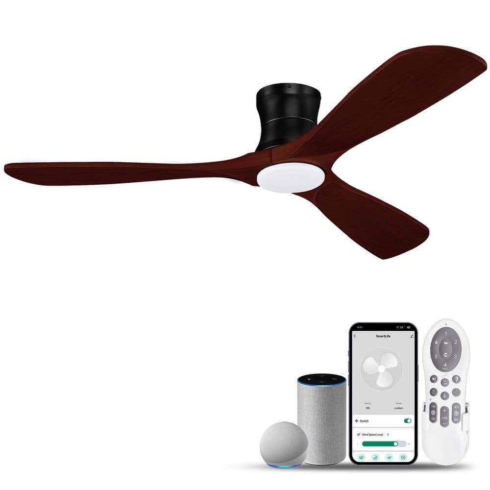 52 in. Smart Outdoor Indoor Black Flush Mount Ceiling Fans with Lights Remote, WIFI Alexa App workable, Quiet DC Motor price history on PriceWatchPro