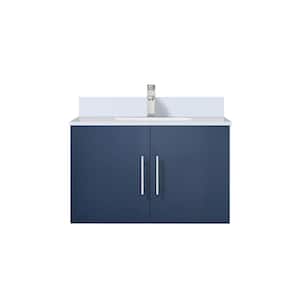 Geneva 30 in. W x 22 in. D Navy Blue Bath Vanity, Cultured Marble Top, and Faucet Set