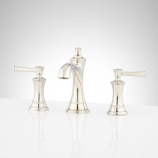 SIGNATURE HARDWARE 8 in. Beasley Widespread Double Handle Bathroom Faucet with Pop-Up Drain Assembly in Polished Nickel
