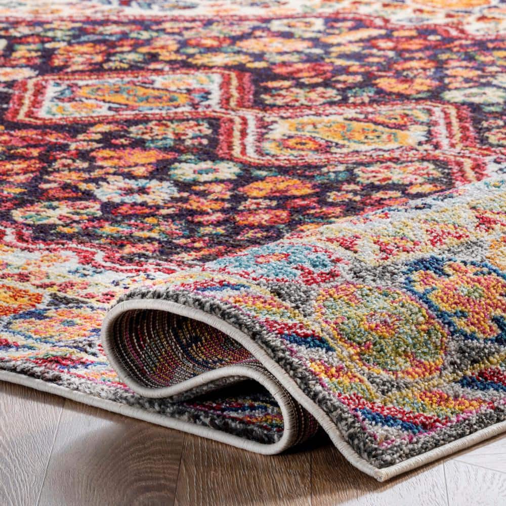 Erline Colorful Bohemian Black and Multicolor Runner Rug