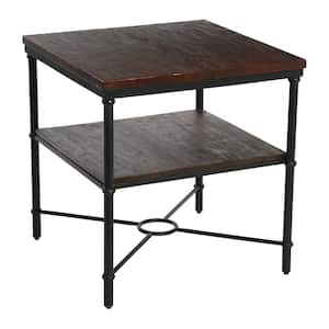 Saratoga 24 in. Rustic Dark Chestnut Solid Wood and Iron End Table