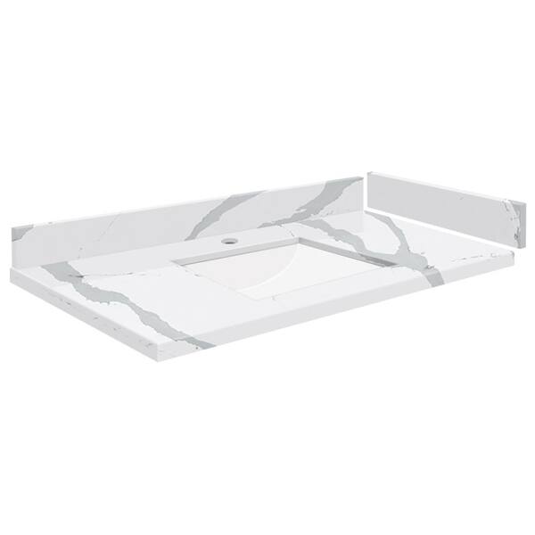 Transolid Silestone 33.5 in. W x 22.25 in. D Quartz White Rectangular Single Sink Vanity Top in Bianco Calacatta