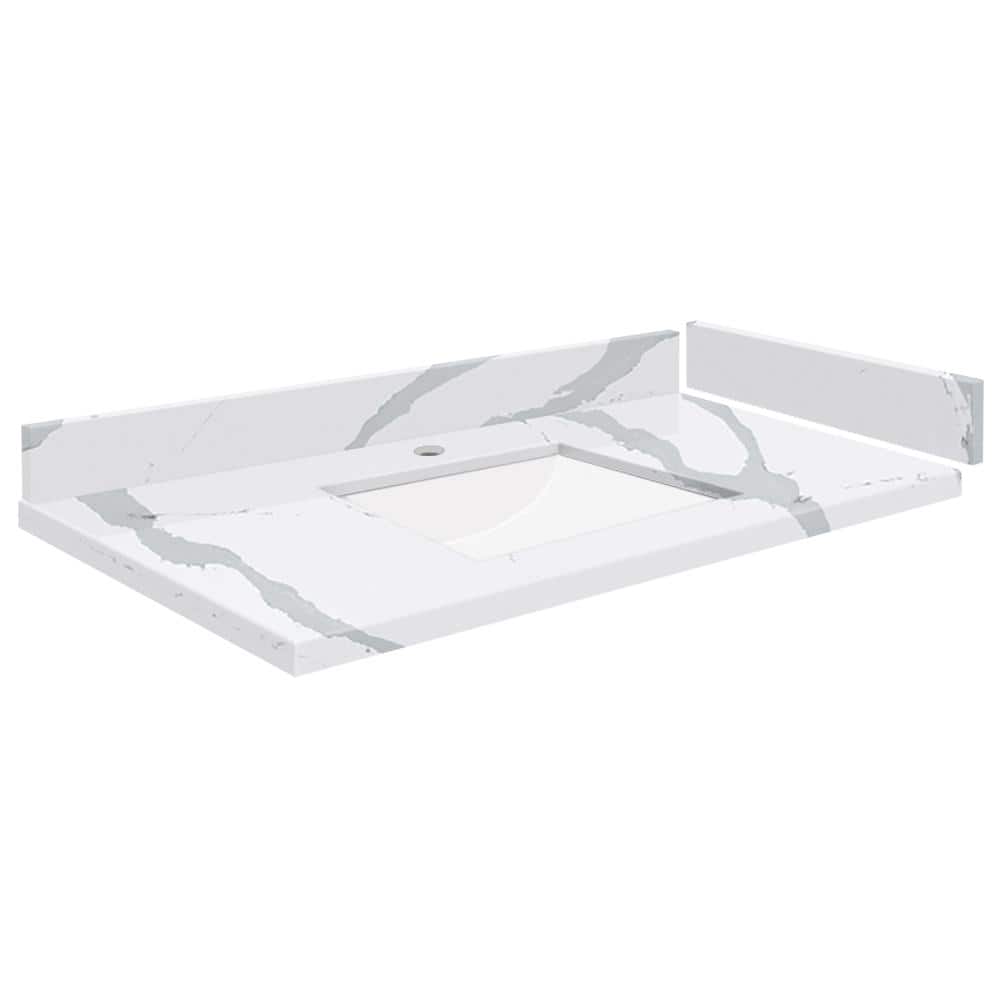 Silestone 36.5 in. W x 22.25 in. D Quartz White Rectangular Single Sink Vanity Top in Bianco Calacatta price history on PriceWatchPro