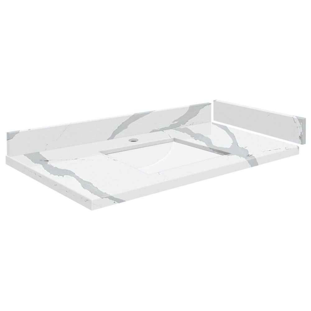 Silestone 36.75 in. W x 22.25 in. D Quartz White Rectangular Single Sink Vanity Top in Bianco Calacatta price history on PriceWatchPro