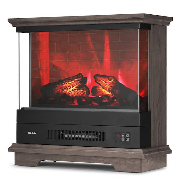 TURBRO Firelake 27 in. Freestanding Surround Wooden Electric Fireplace with Mantel in Gray Wash