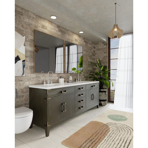 Fossa 84 in W x 22 in D Brown Oak Double Bath Vanity with Cultured Marble Top, and 36 in Mirrors