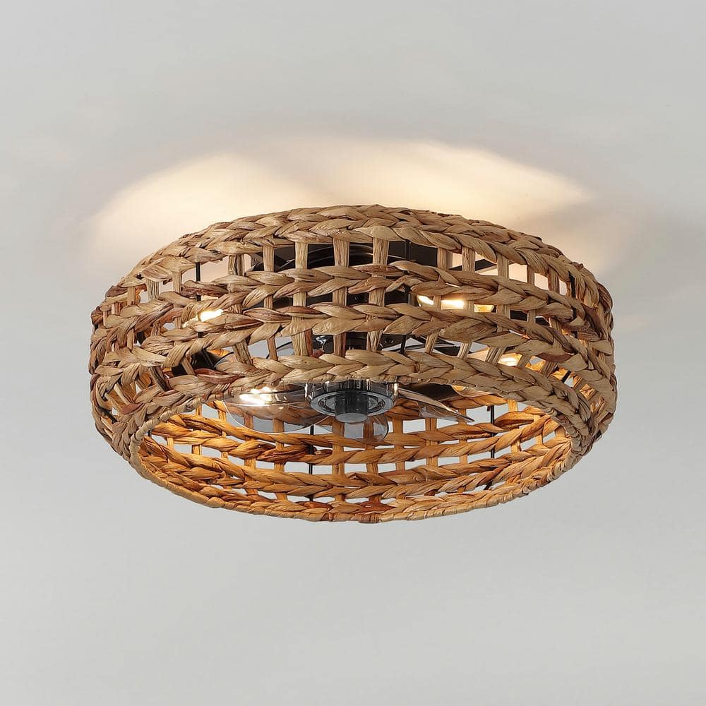 Archer 20.25" Brown/Black Seagrass Lantern Ceiling Fan with Remote