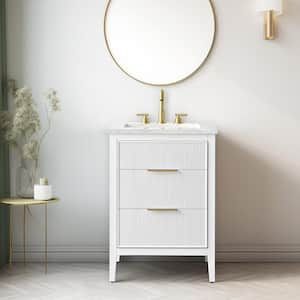 Emma 24 in. W Bath Vanity in White with Engineered Stone Top in Arabescato with White Sink