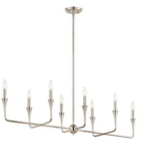 Alvaro 45.5 in. 8-Light Polished Nickel Modern Candle Linear Chandelier for Dining Room