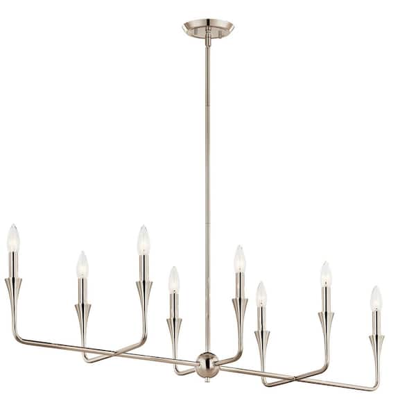 KICHLER Alvaro 45.5 in. 8-Light Polished Nickel Modern Candle Linear Chandelier for Dining Room