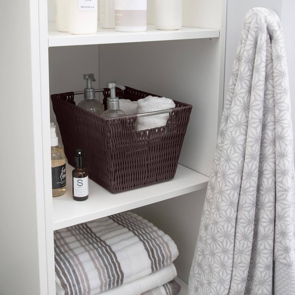 Rectangular Rattan Storage Basket with Stainless Steel Handles - Chocolate